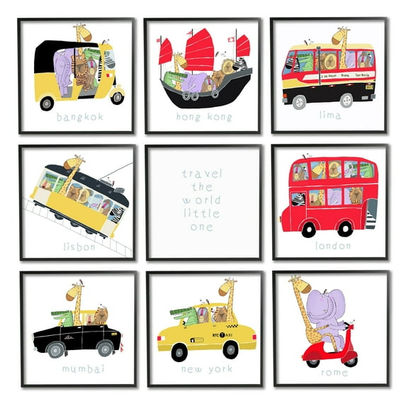 Stupell Industries Travel World Little One Kids' International Travel Transportation, 12 x 12, Design by Carla Daly