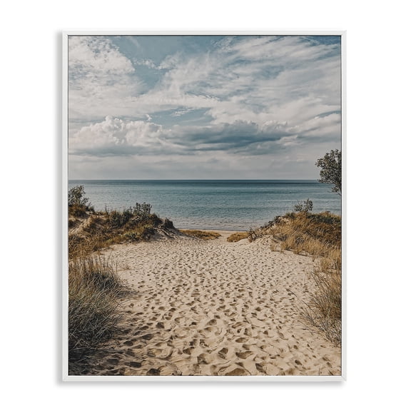 Stupell Industries Coastal Traveled Beach Path White Framed Giclee Art, 11 x 14, by LSR Design Studio