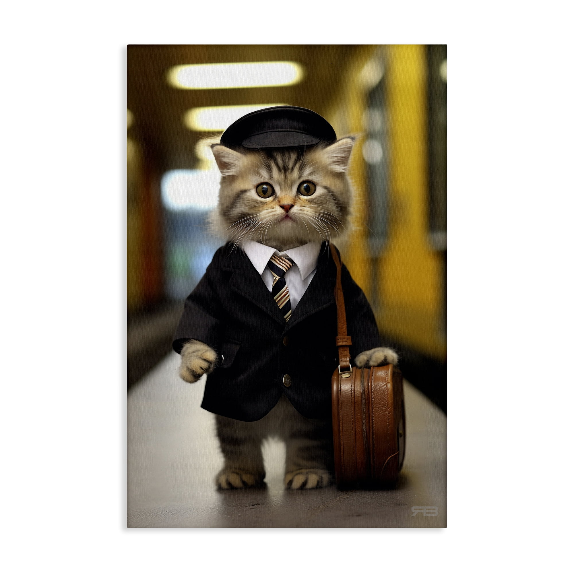 Stupell Industries Traveler Kitten & Briefcase Novelty Painting Gallery Wrapped Canvas Art Print Wall Art, 20 x 30