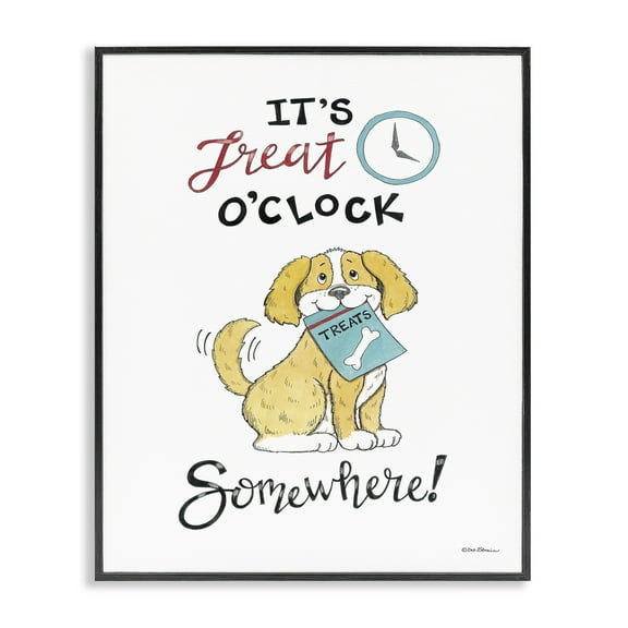 Stupell Industries Treat o'Clock Somewhere Animals Painting Black Framed Art Print Wall Art, 11 x 14