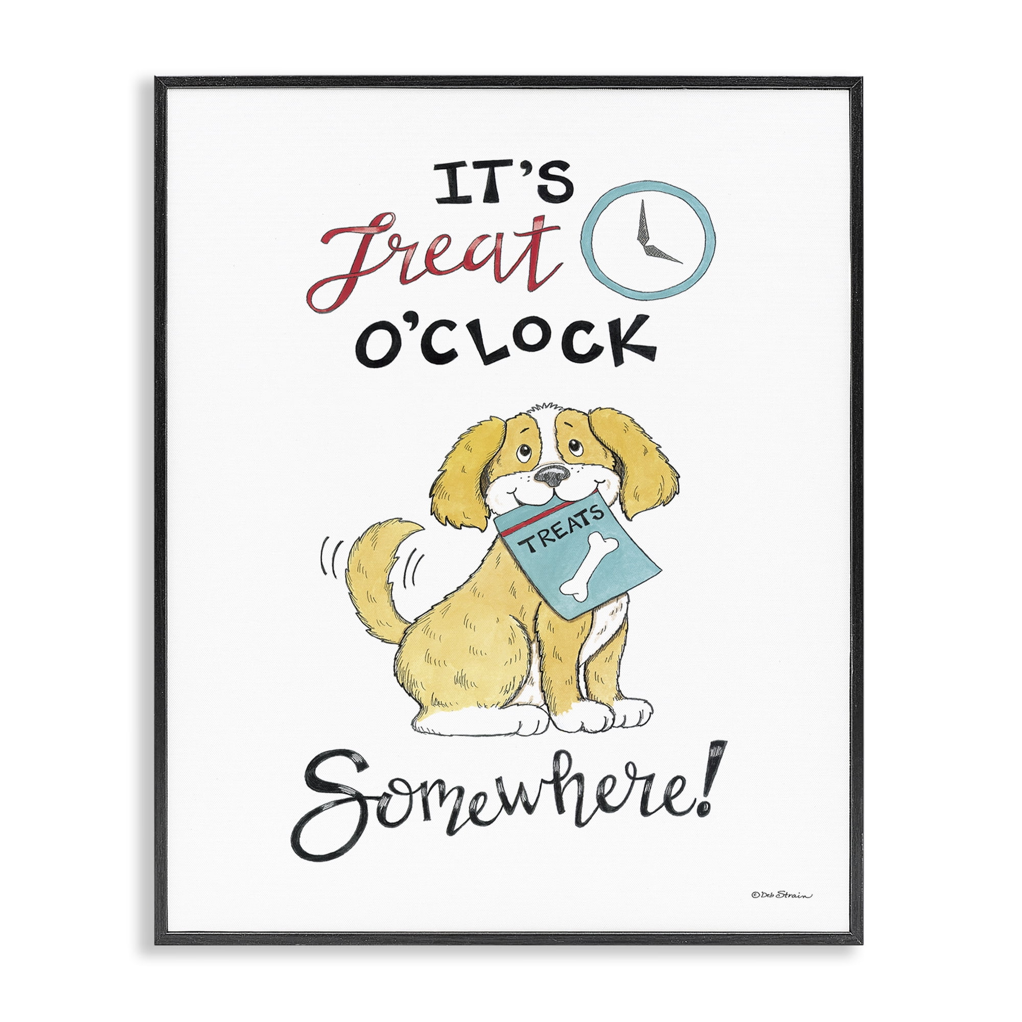 Stupell Industries Treat o'Clock Somewhere Animals Painting Black Framed Art Print Wall Art, 16 x 20