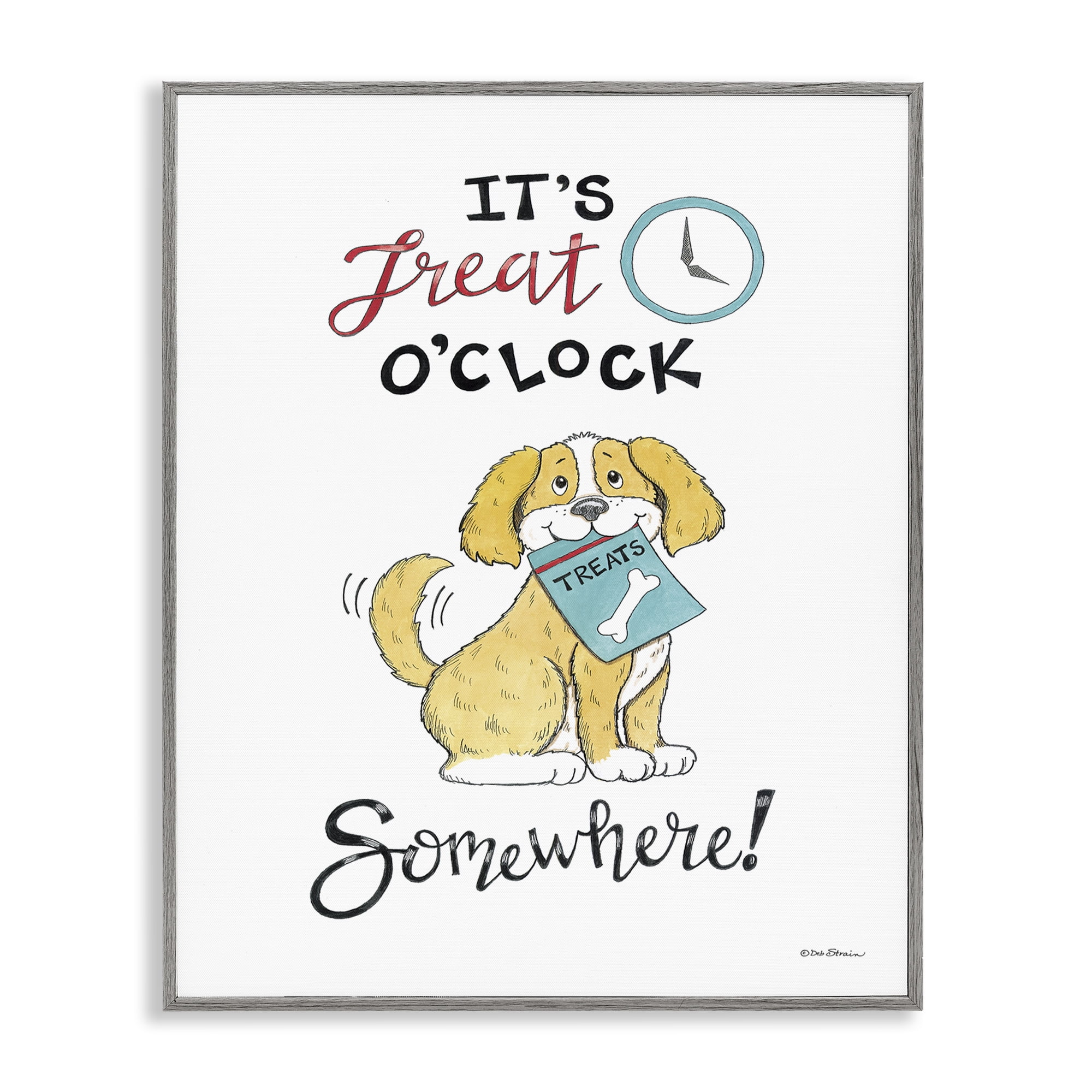 Stupell Industries Treat o'Clock Somewhere Animals Painting Gray Framed Art Print Wall Art, 11 x 14
