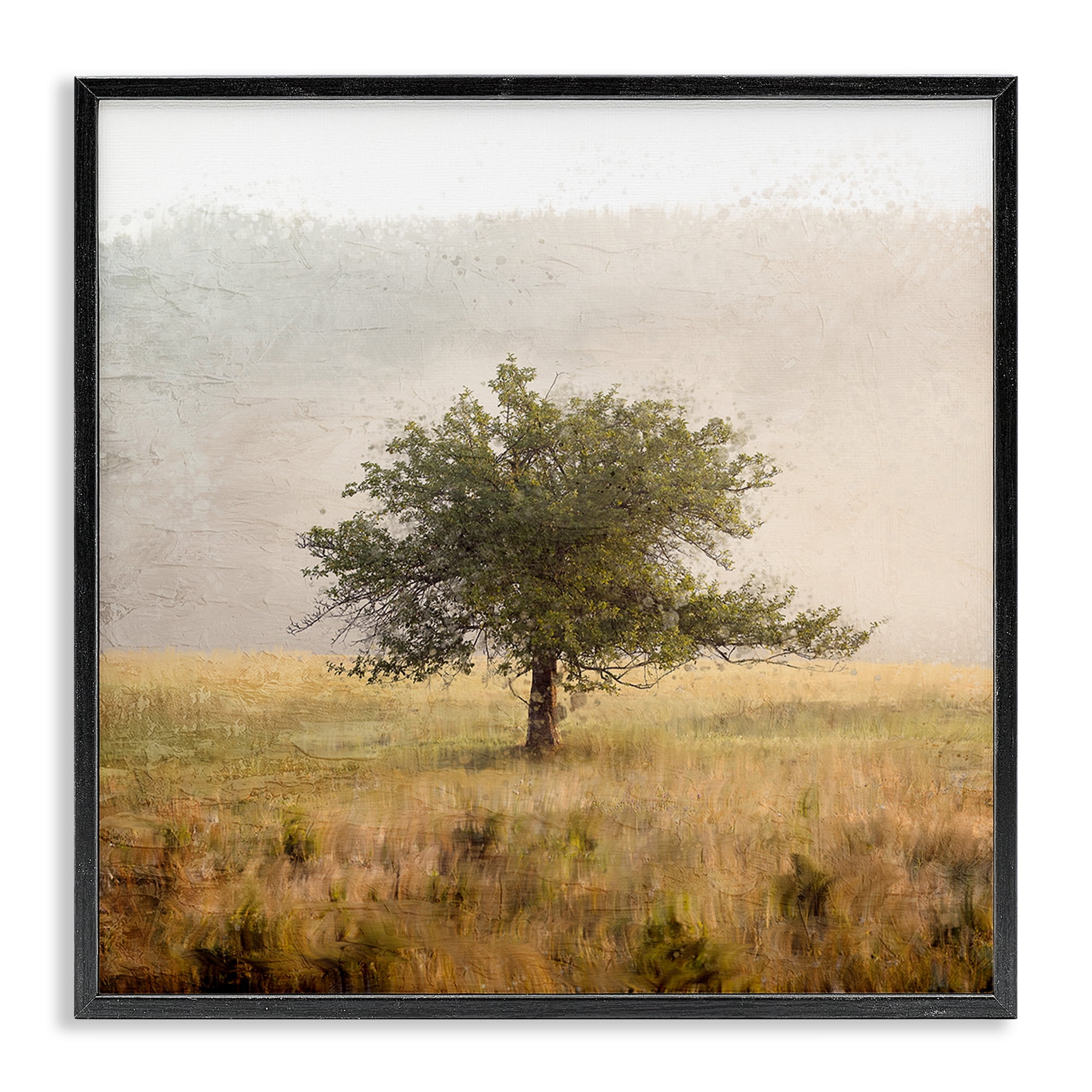 Stupell Industries Tree Alone in Golden Field Black Framed Giclee Art, design by Anne Bailey