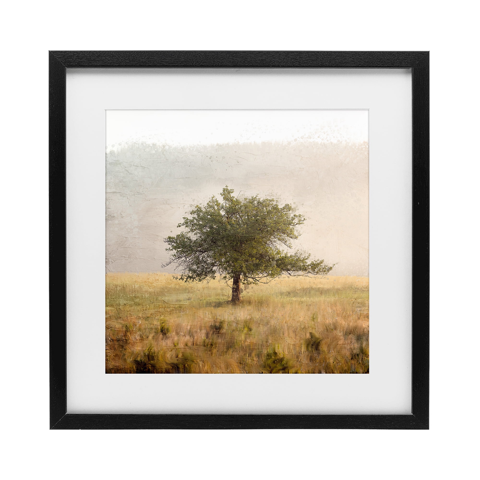 Stupell Industries Tree Alone in Golden Field Black Framed Print Under Glass, design by Anne Bailey