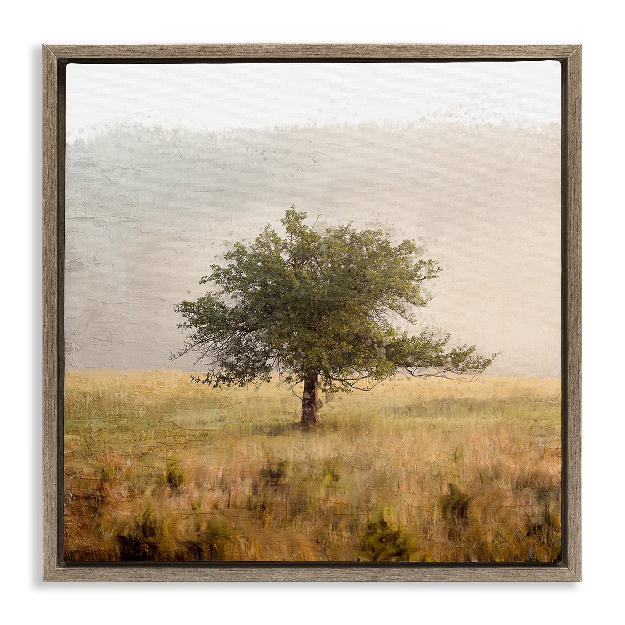Stupell Industries Tree Alone in Golden Field Brown Framed Floater Canvas Wall Art, design by Anne Bailey