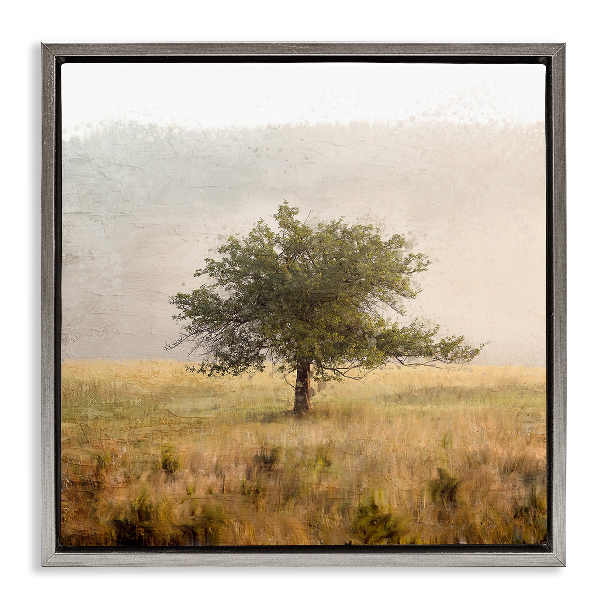 Stupell Industries Tree Alone in Golden Field Gray Framed Floater Canvas Wall Art, design by Anne Bailey