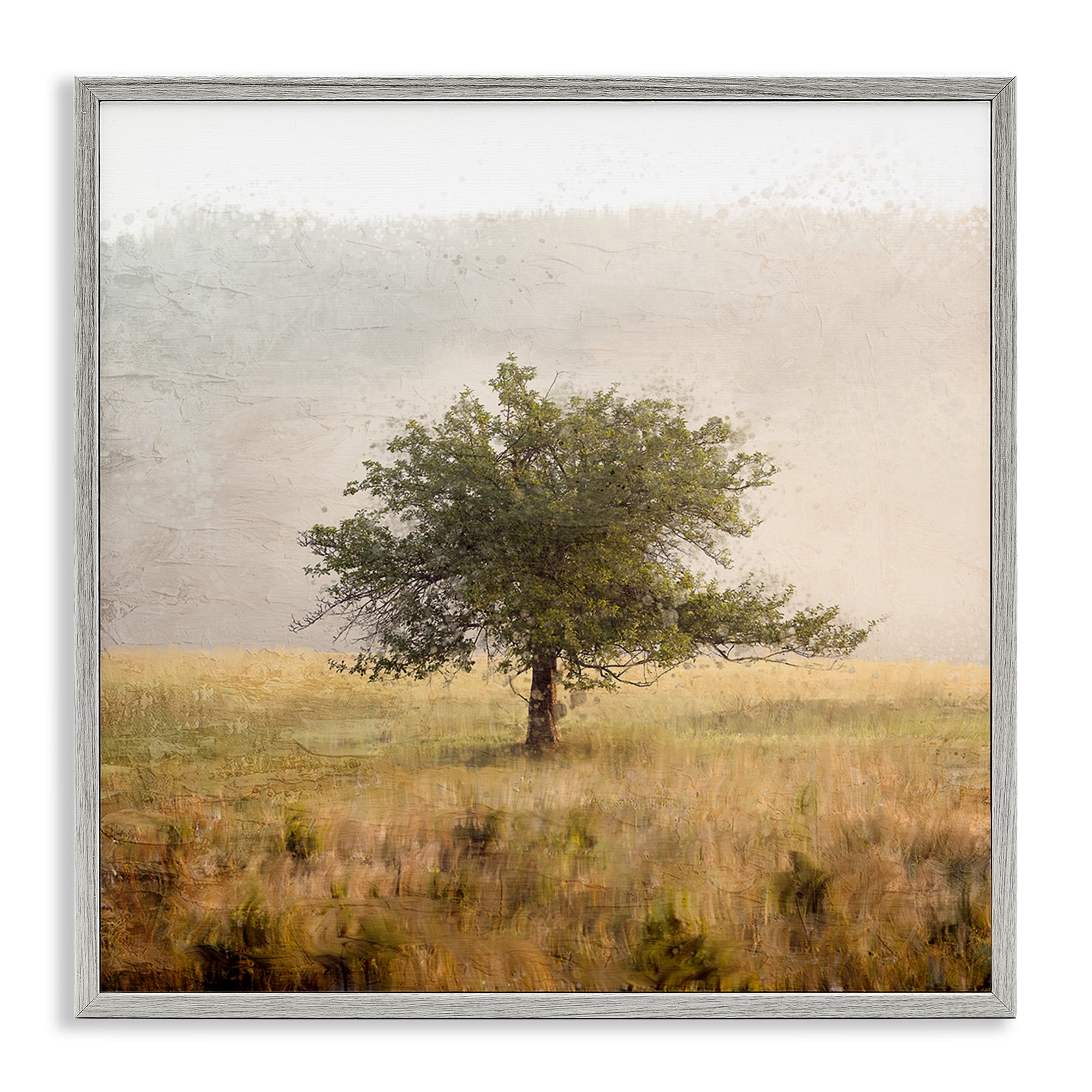 Stupell Industries Tree Alone in Golden Field Gray Framed Giclee Art, design by Anne Bailey