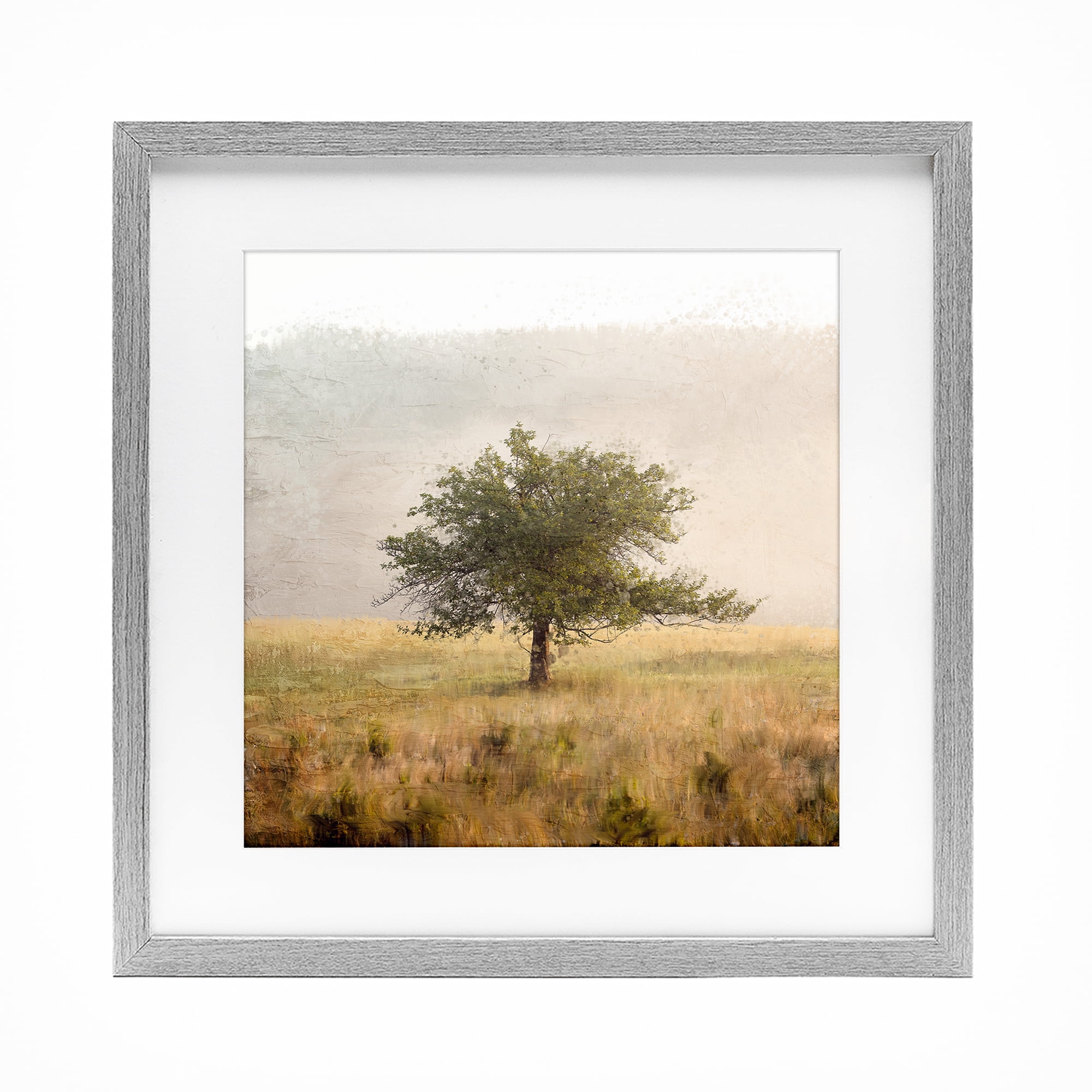 Stupell Industries Tree Alone in Golden Field Gray Framed Print Under Glass, design by Anne Bailey