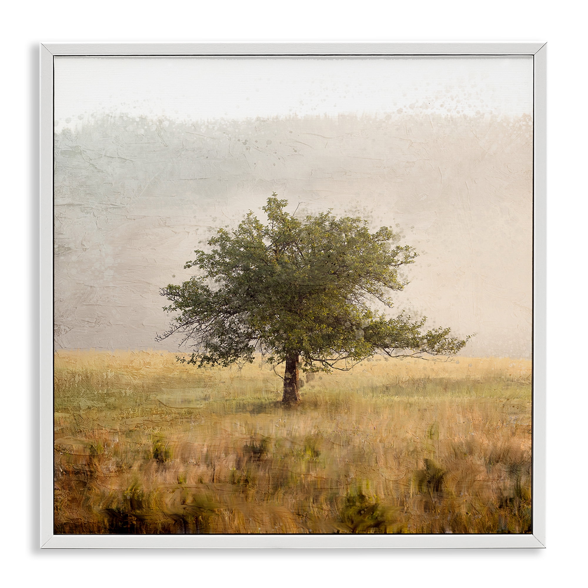 Stupell Industries Tree Alone in Golden Field White Framed Giclee Art, design by Anne Bailey