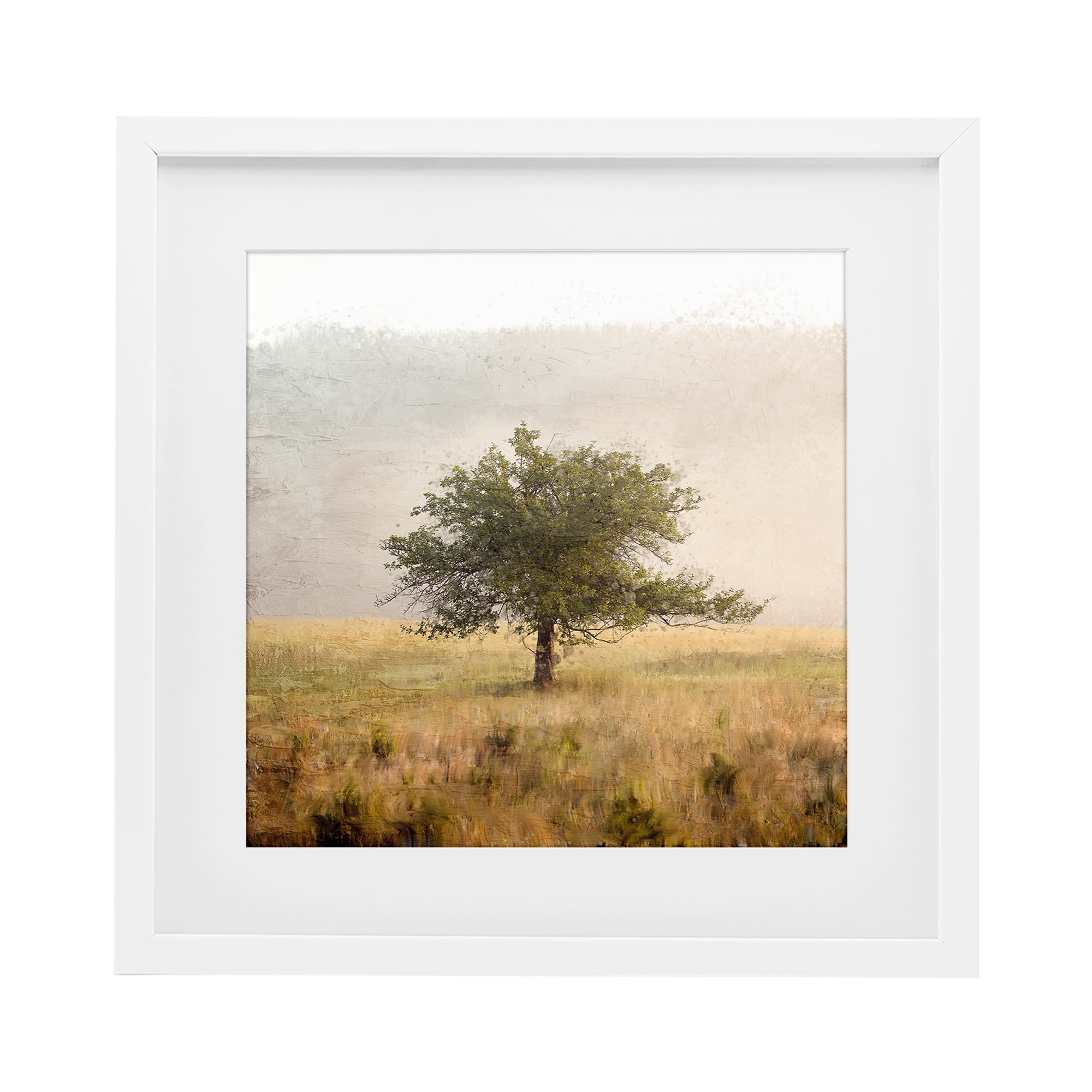 Stupell Industries Tree Alone in Golden Field White Framed Print Under Glass, design by Anne Bailey