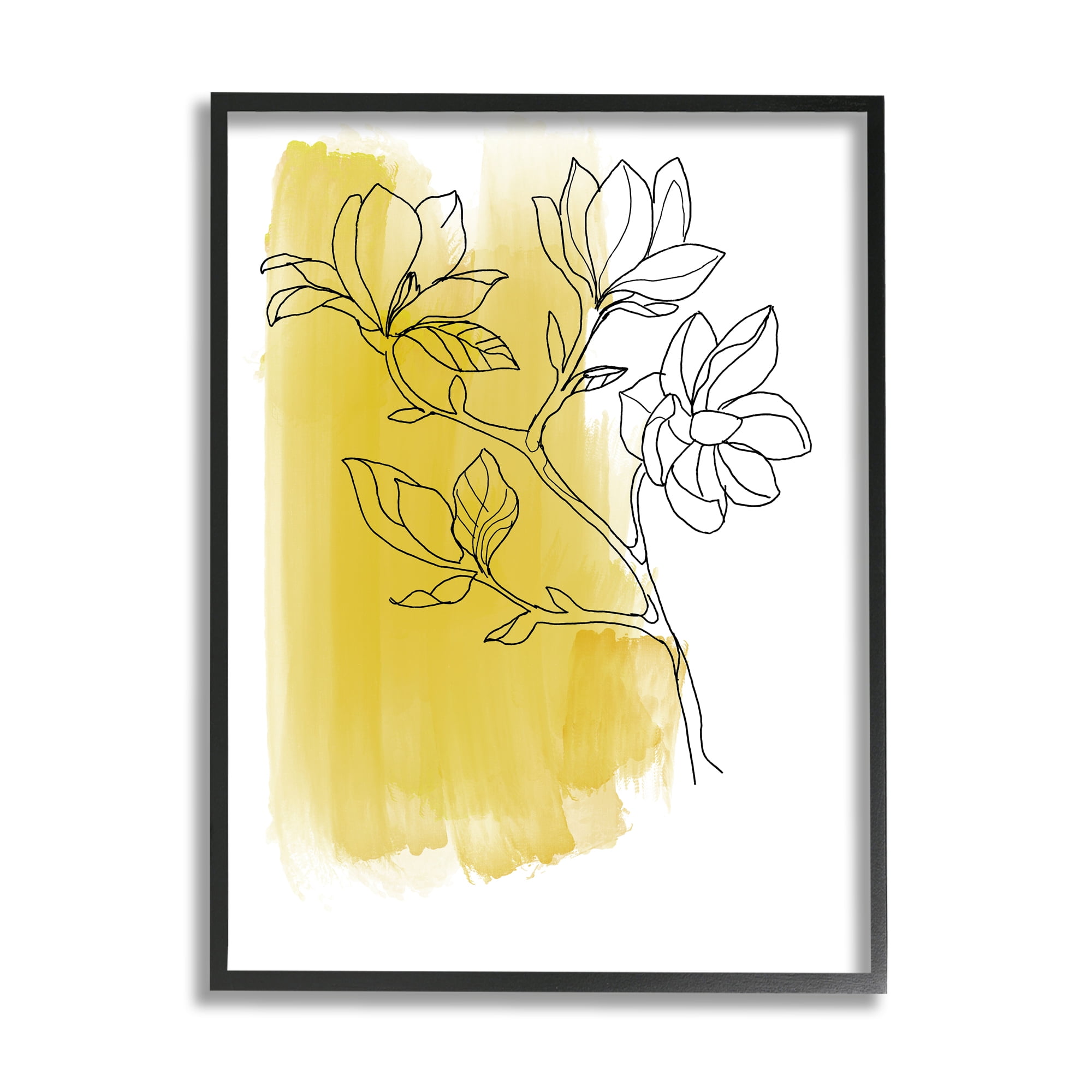 Stupell Industries Tree Blossom Branch Line Drawing Yellow Brush Pattern Botanical & Floral Painting Black Framed Art Print Wall Art, 11 x 14