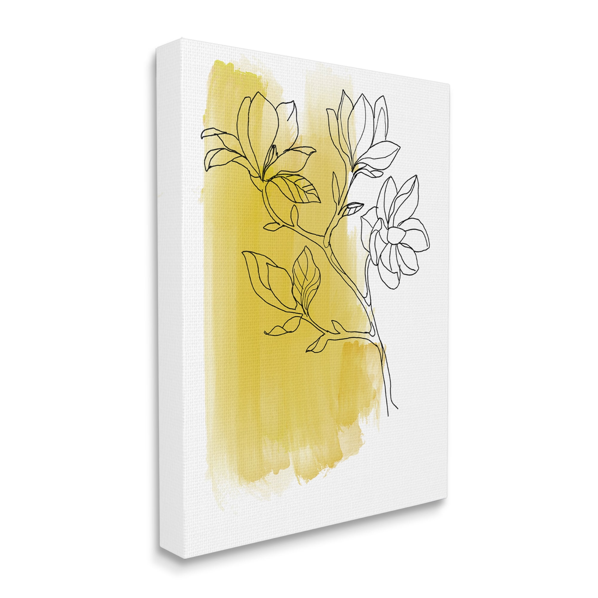 Stupell Industries Tree Blossom Branch Line Drawing Yellow Brush Pattern Botanical & Floral Painting Gallery Wrapped Canvas Print Wall Art, 30 x 40