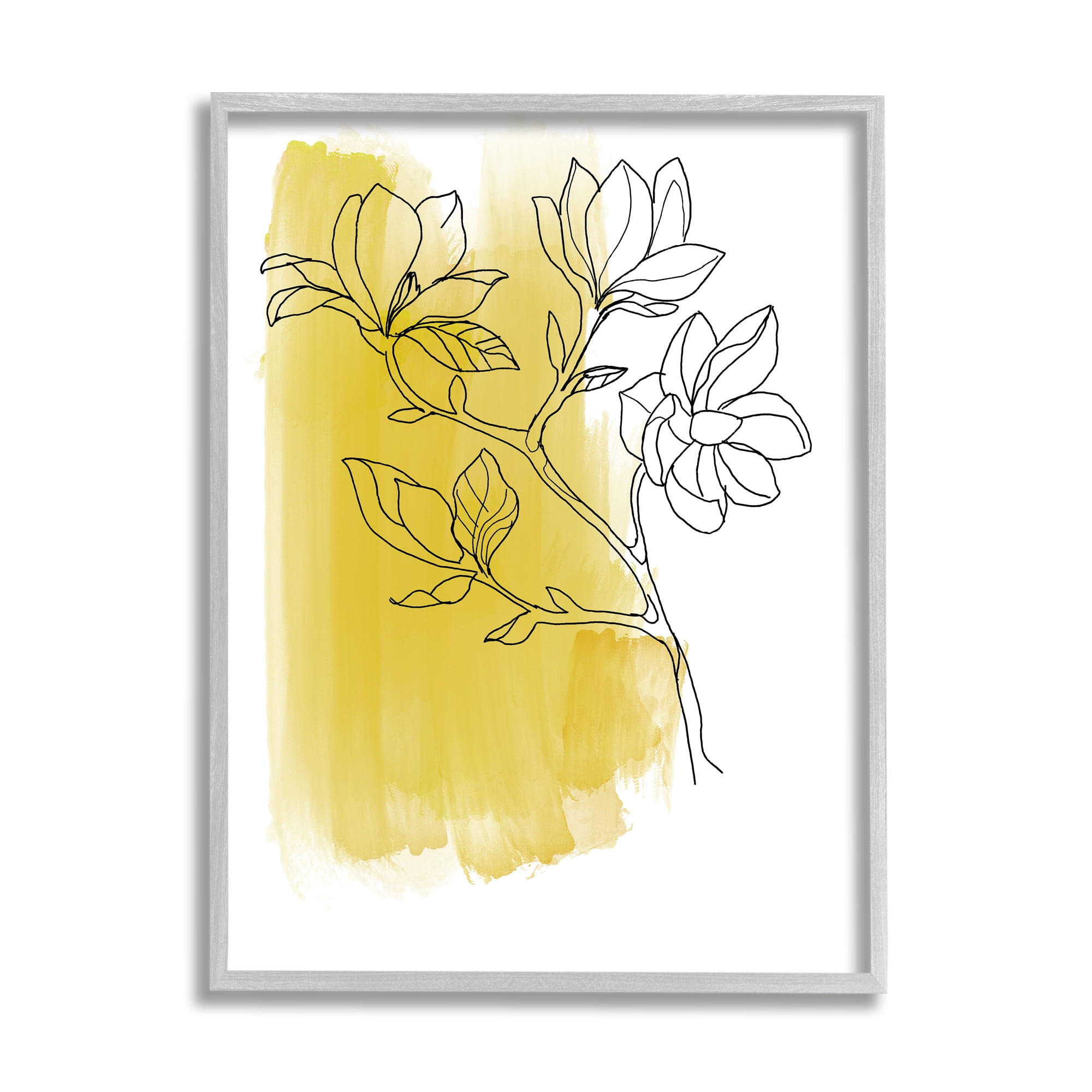 Stupell Industries Tree Blossom Branch Line Drawing Yellow Brush Pattern Modern Drawing Gray Framed Art Print Wall Art, 11 x 14, Design by Bronwyn Baker