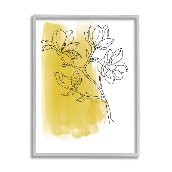 Stupell Industries Tree Blossom Branch Line Drawing Yellow Brush Pattern Modern Drawing Gray Framed Art Print Wall Art, 11 x 14, Design by Bronwyn Baker