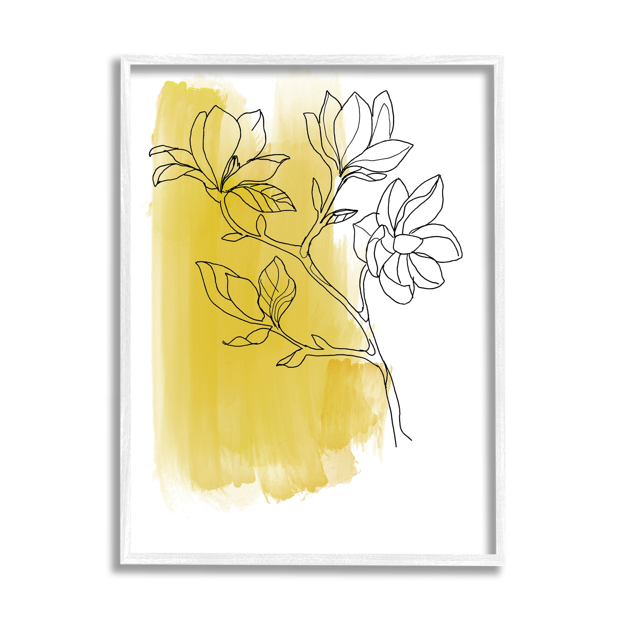 Stupell Industries Tree Blossom Branch Line Drawing Yellow Brush Pattern Modern Drawing White framed Art Print Wall Art, 24 x 30, Design by Bronwyn Baker