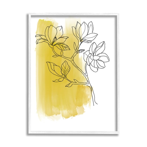 Stupell Industries Tree Blossom Branch Line Drawing Yellow Brush Pattern Modern Drawing White framed Art Print Wall Art, 24 x 30, Design by Bronwyn Baker