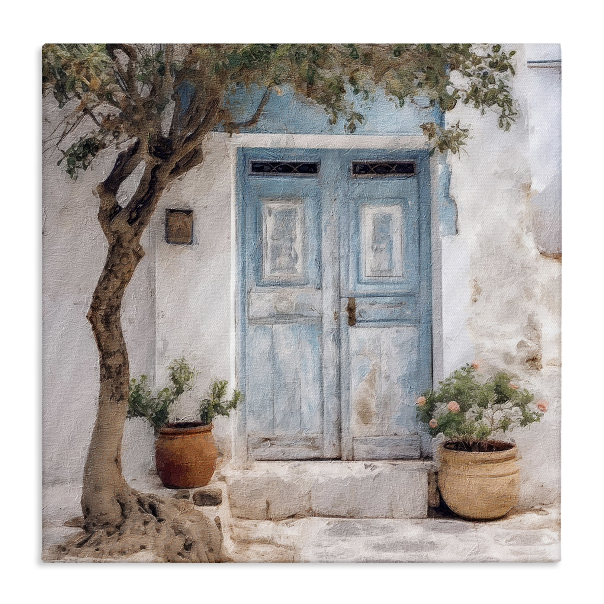 Stupell Industries Tree & Blue Doorway Town & City Painting Gallery Wrapped Canvas Art Print Wall Art, 30 x 30