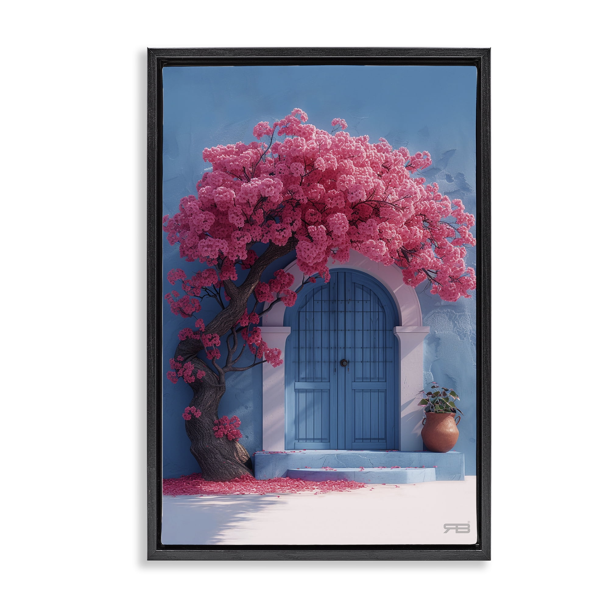 Stupell Industries Tree Circling Doorway Buildings & Architecture Painting Black Floater Framed Canvas Art Print Wall Art, 17 x 25