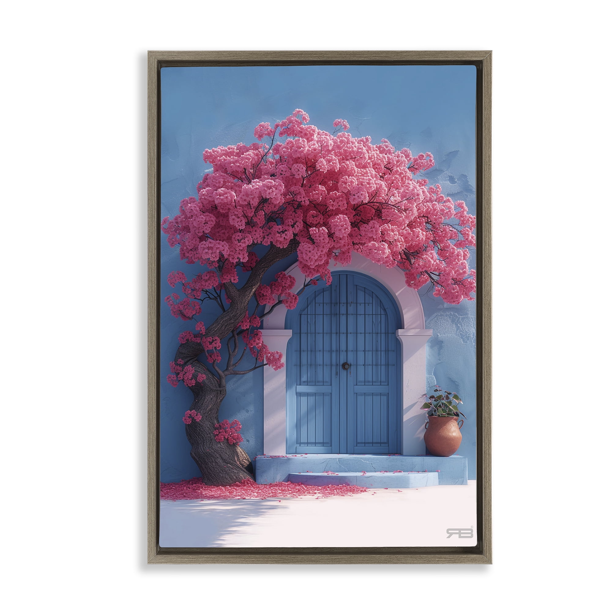 Stupell Industries Tree Circling Doorway Buildings & Architecture Painting Brown Floater Framed Canvas Art Print Wall Art, 21 x 31