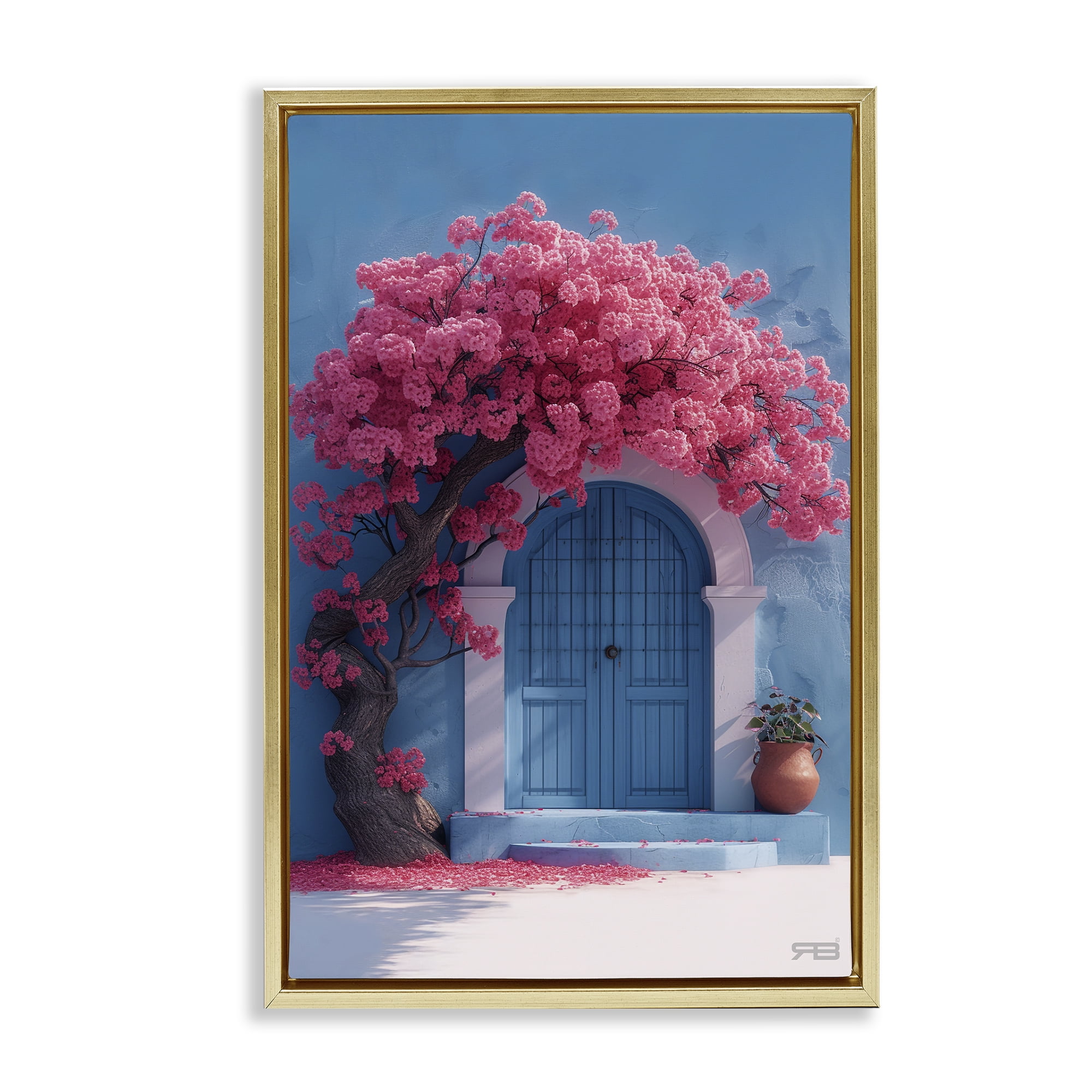 Stupell Industries Tree Circling Doorway Buildings & Architecture Painting Gold Floater Framed Canvas Art Print Wall Art, 17 x 25