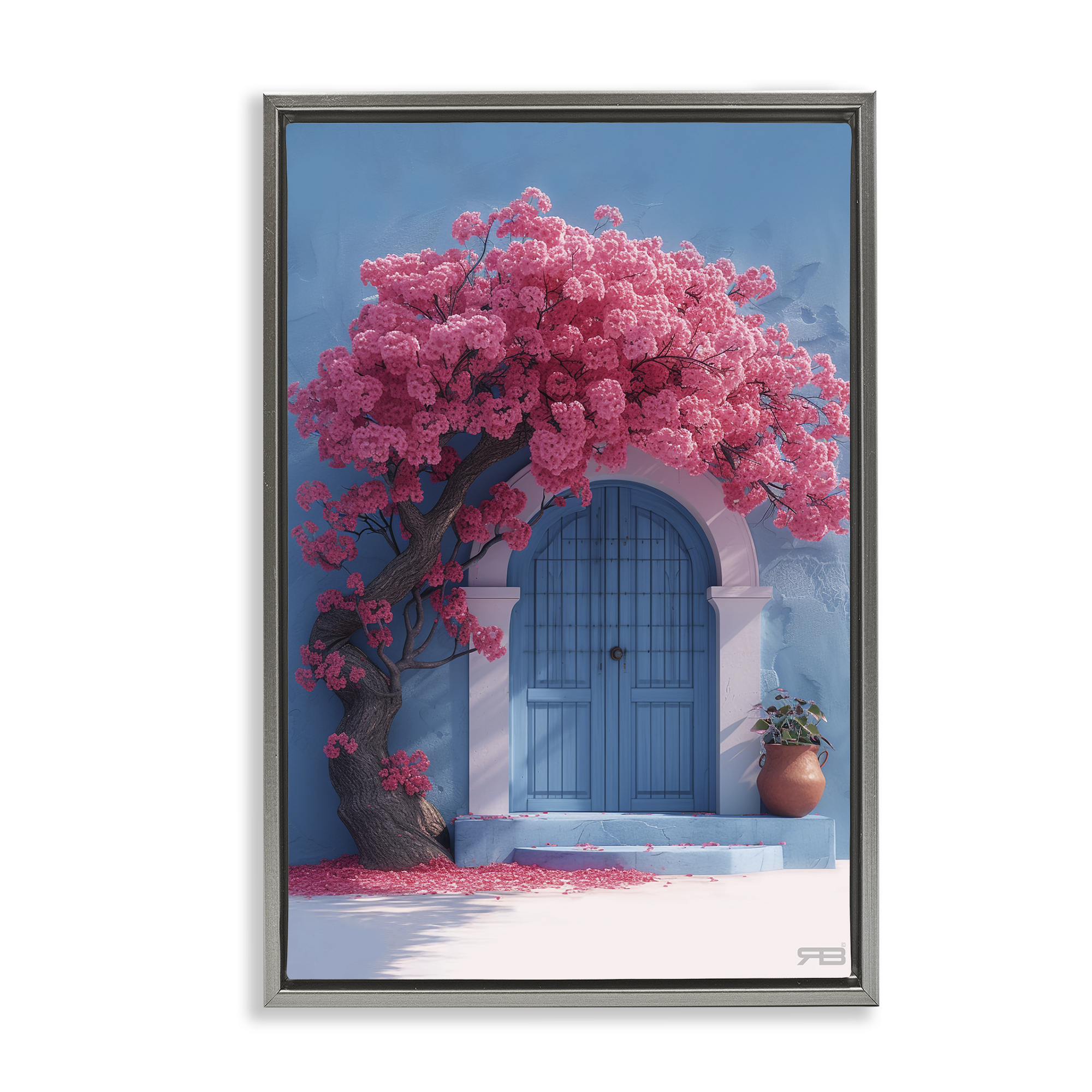 Stupell Industries Tree Circling Doorway Buildings & Architecture Painting Gray Floater Framed Canvas Art Print Wall Art, 17 x 25