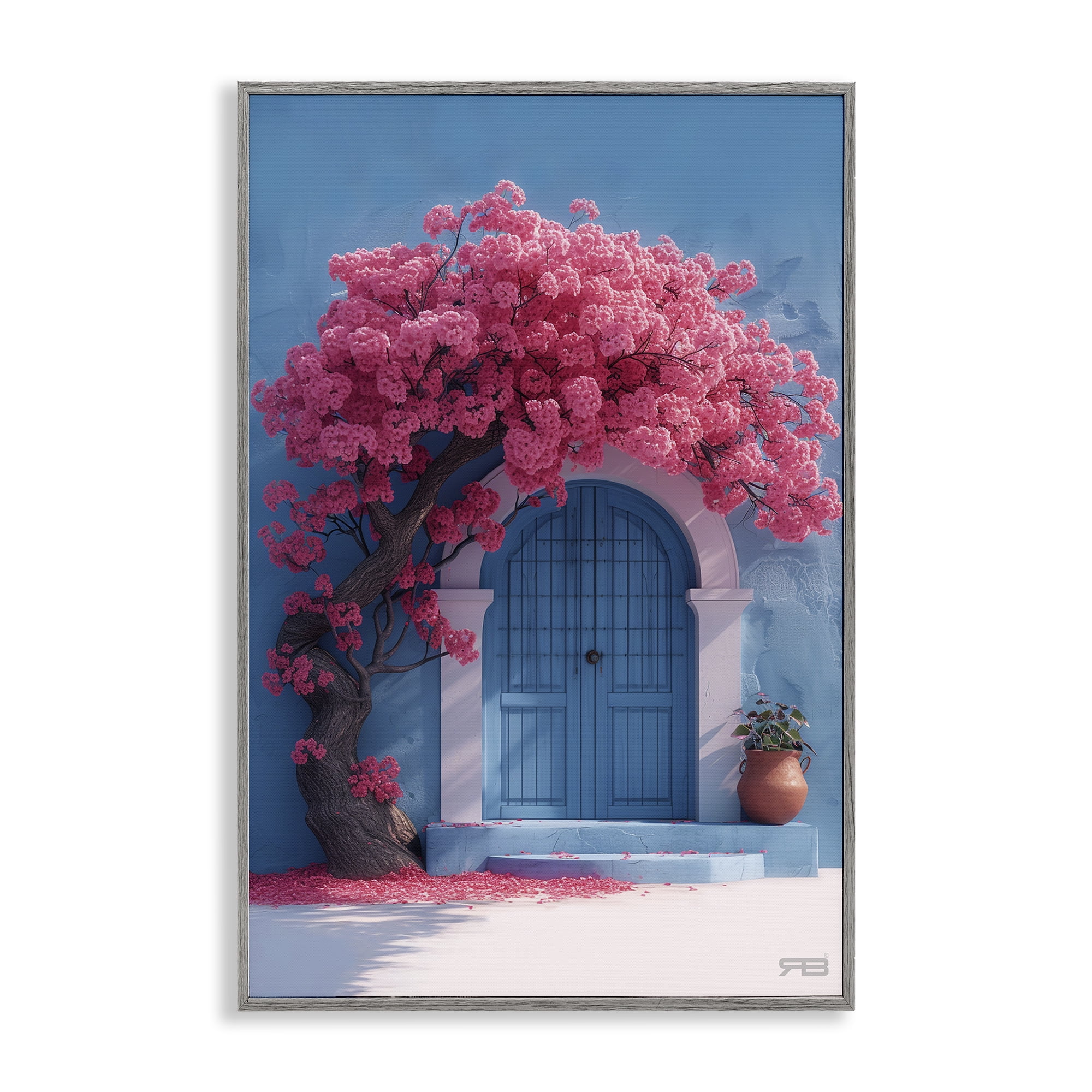 Stupell Industries Tree Circling Doorway Buildings & Architecture Painting Gray Framed Art Print Wall Art, 12 x 18
