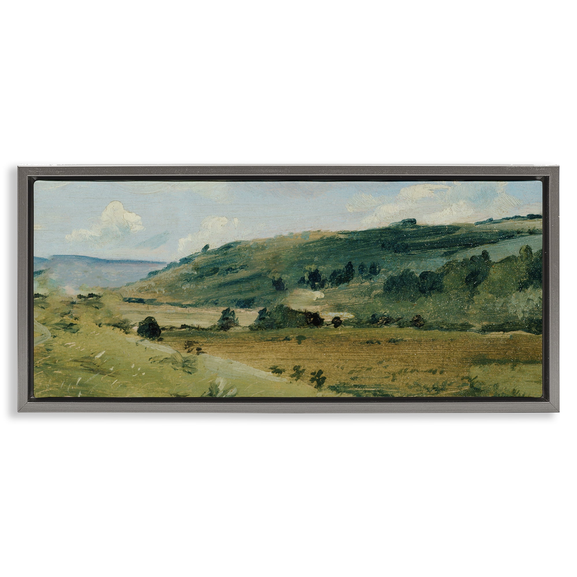 Stupell Industries Tree Dotted Countryside in Summer Gray Framed Floater Canvas Wall Art, design by Lucille Price