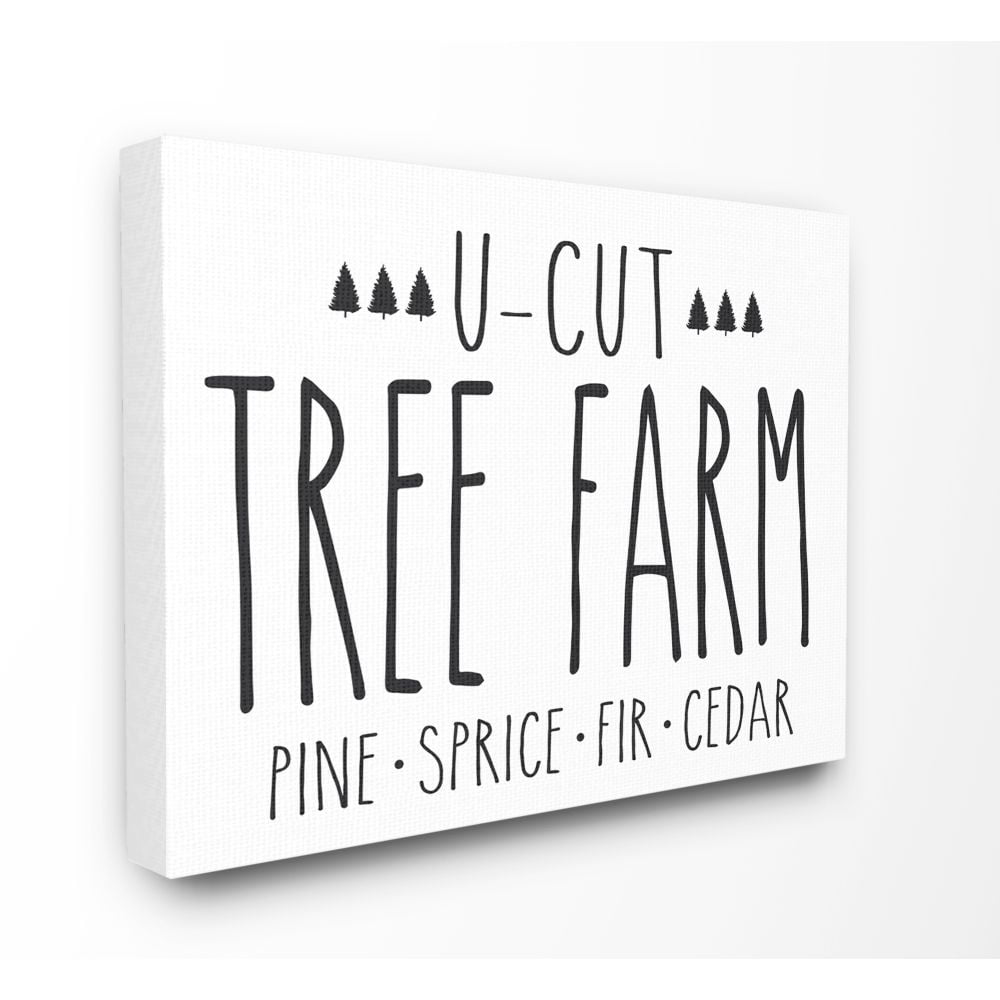 Stupell Industries Tree Farm Christmas Holiday Black And White Word DesignCanvas Wall Art By Artist Lettered and Lined