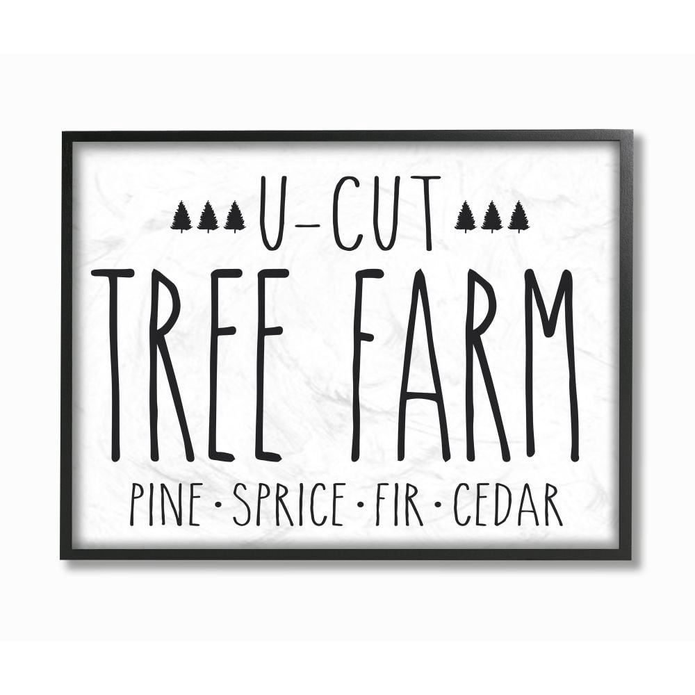 Stupell Industries Tree Farm Christmas Holiday Black And White Word DesignFramed Wall Art By Artist Lettered and Lined