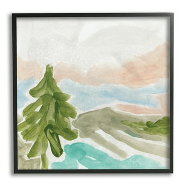 Stupell Industries Tree Forest Landscape Abstract Lake Mountain Range, 24 x 24, Designed by June Erica Vess