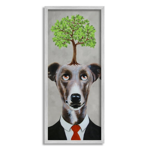 Stupell Industries Tree Growing Dog In Suit Animals & Insects Painting Gray Framed Art Print Wall Art