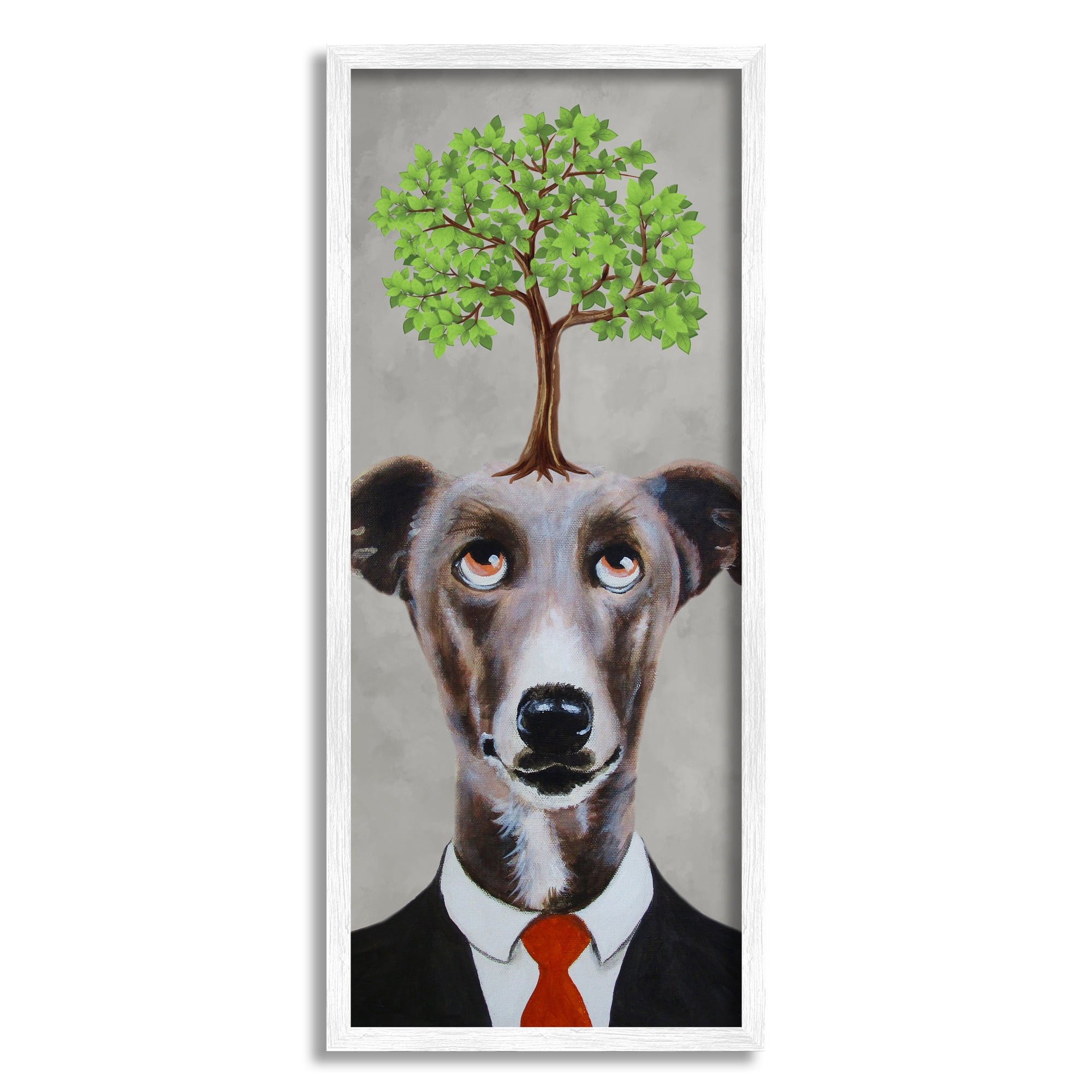 Stupell Industries Tree Growing Dog In Suit Animals & Insects Painting White Framed Art Print Wall Art