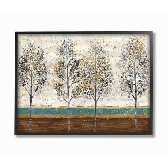 Stupell Industries Tree Line Abstract Gold Blue Landscape Painting Framed Wall Art by Main Line Studio