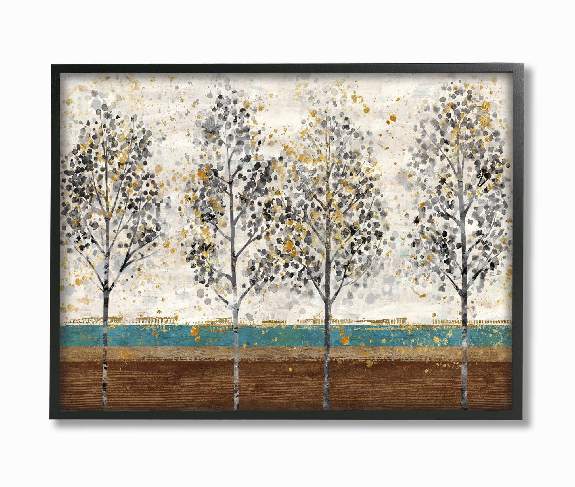 Stupell Industries Tree Line Abstract Gold Blue Landscape Painting Framed Wall Art by Main Line Studio