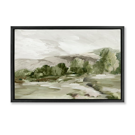 Stupell Industries Tree Line From Afar Landscape & Nature Painting Black Floater Framed Canvas Art Print Wall Art, 25 x 17