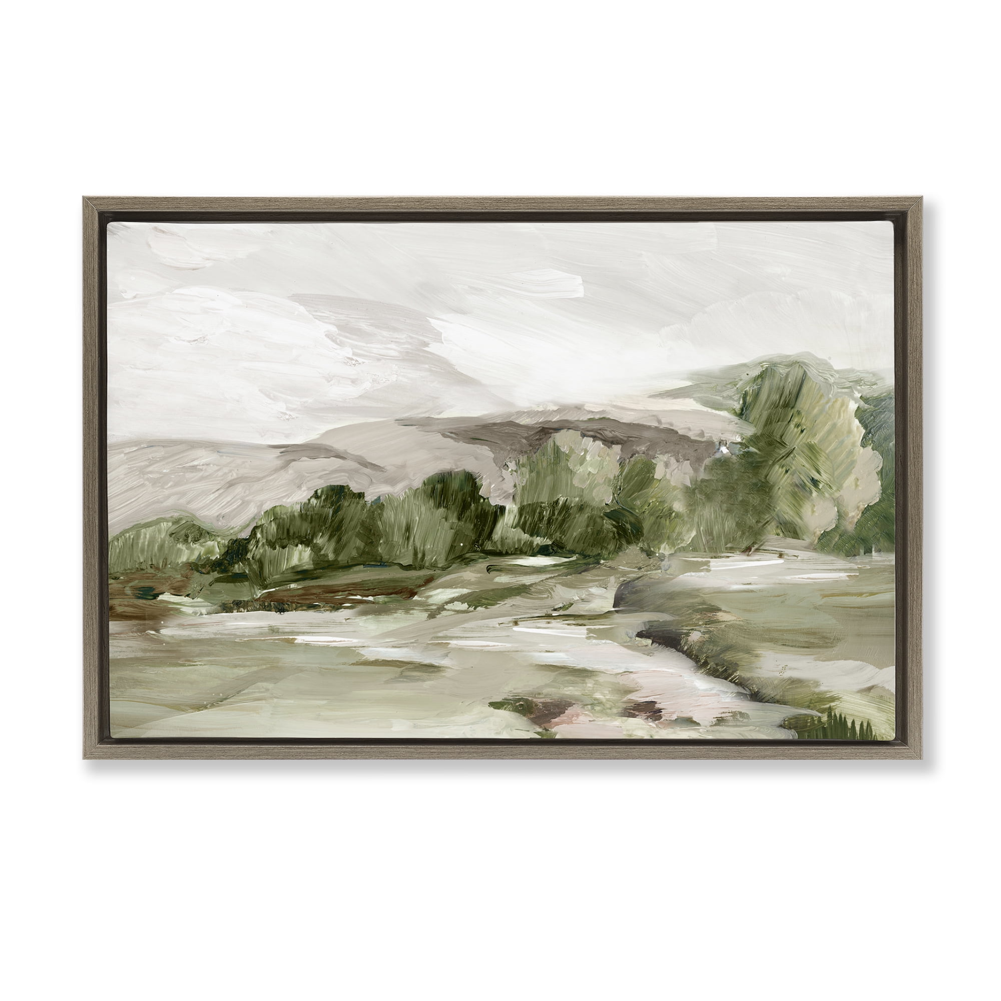Stupell Industries Tree Line From Afar Landscape & Nature Painting Brown Floater Framed Canvas Art Print Wall Art, 31 x 21