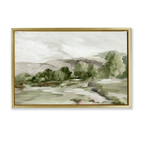 Stupell Industries Tree Line From Afar Landscape & Nature Painting Gold Floater Framed Canvas Art Print Wall Art, 25 x 17