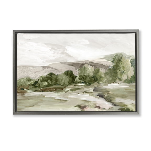 Stupell Industries Tree Line From Afar Landscape & Nature Painting Gray Floater Framed Canvas Art Print Wall Art, 31 x 21