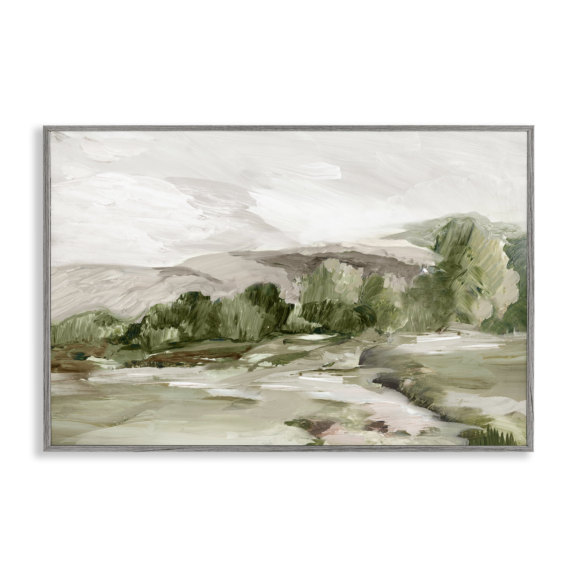 Stupell Industries Tree Line From Afar Landscape & Nature Painting Gray Framed Art Print Wall Art, 24 x 16