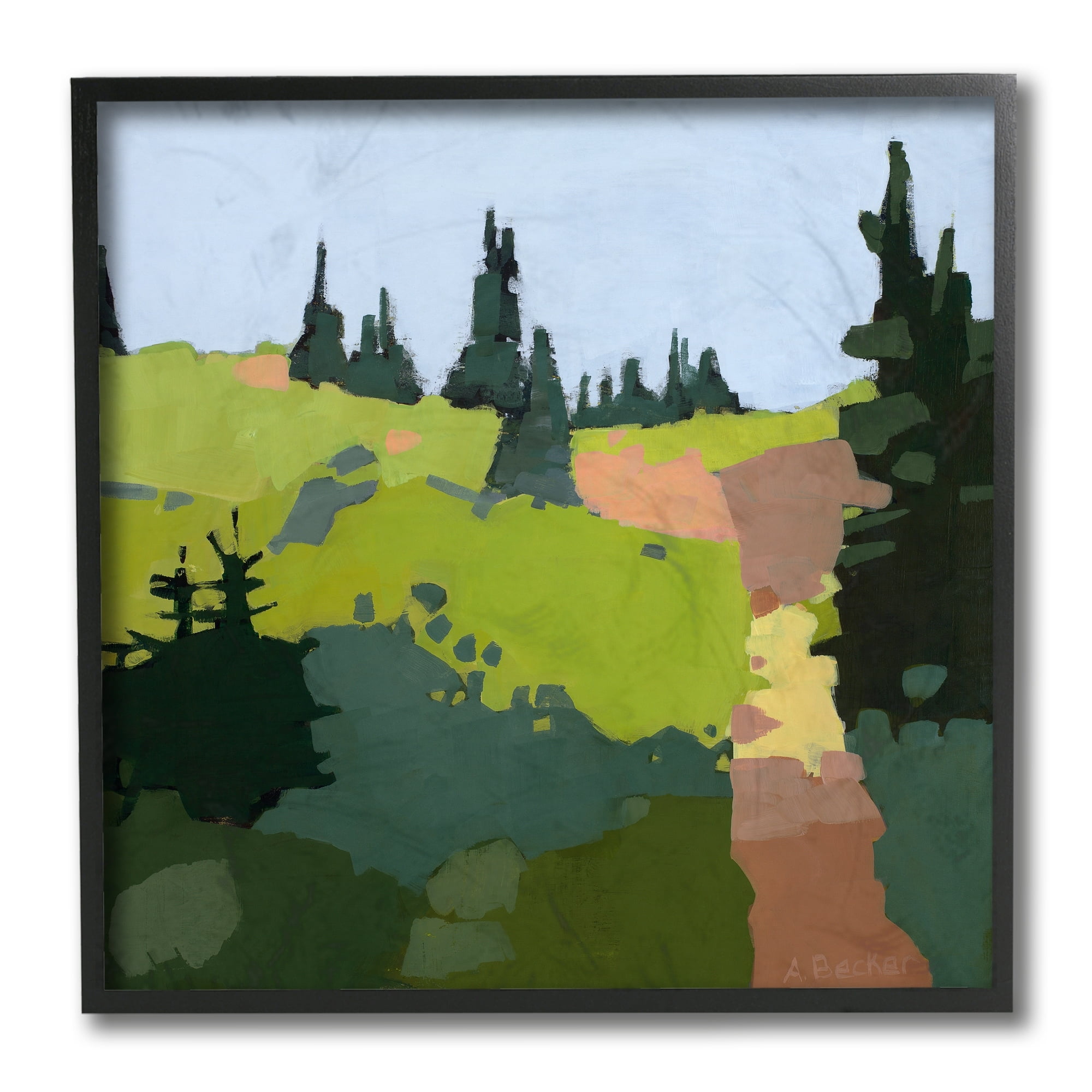 Stupell Industries Tree Lined Path Abstract Meadow Landscape Black Framed, 12 x 12, Design by Anne Becker