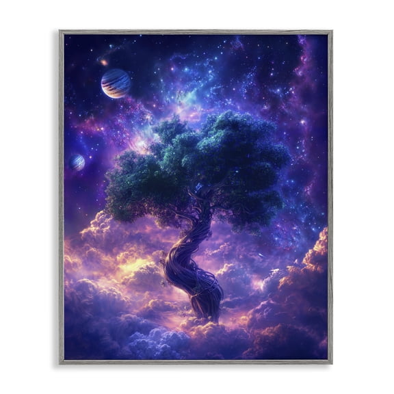 Stupell Industries Tree Of Life Through Clouds Landscape & Nature Painting Gray Framed Art Print Wall Art, 11 x 14