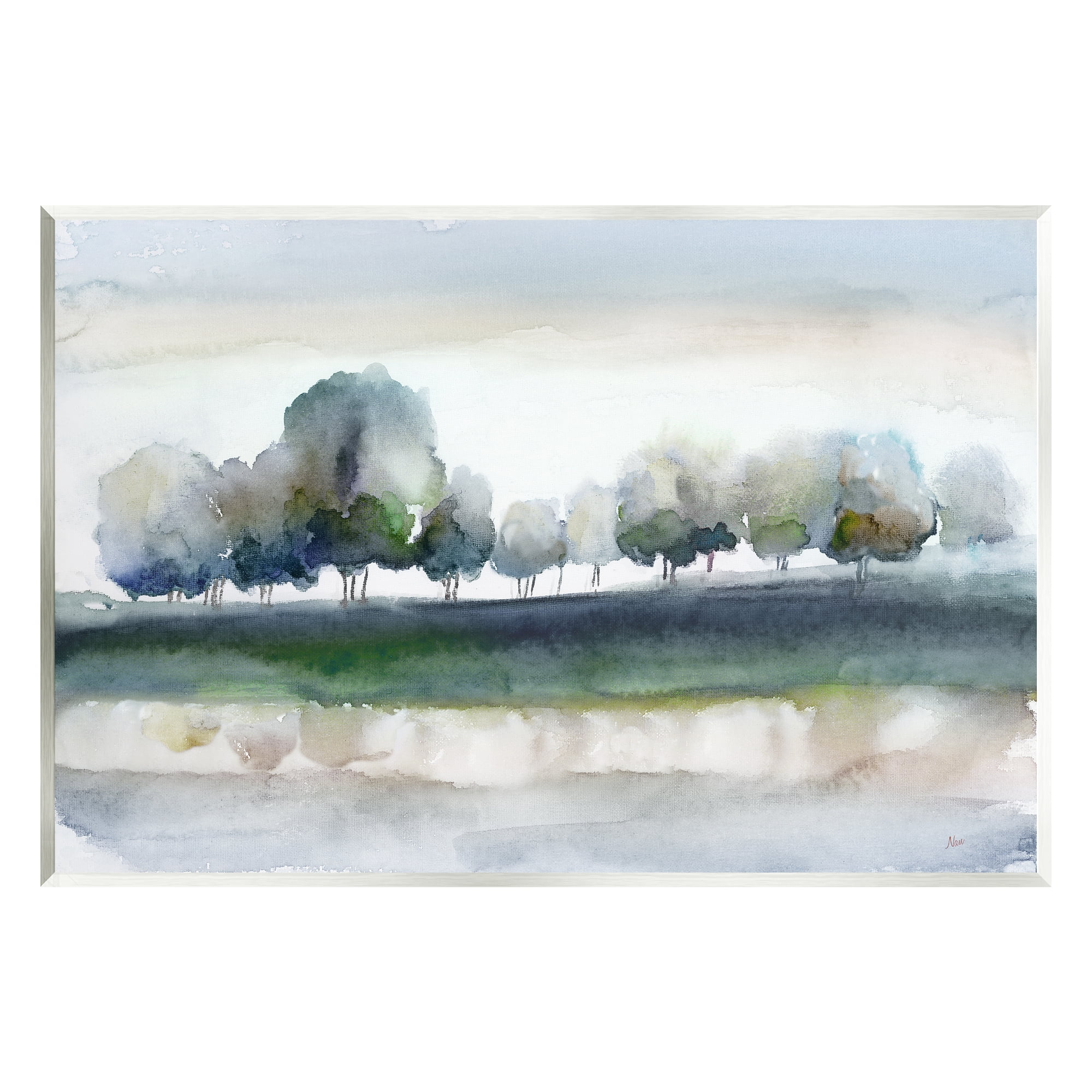 Stupell Industries Tree Orchard Flowing River Watercolor Nature Scene Painting Unframed Art Print Wall Art, Design by Nan
