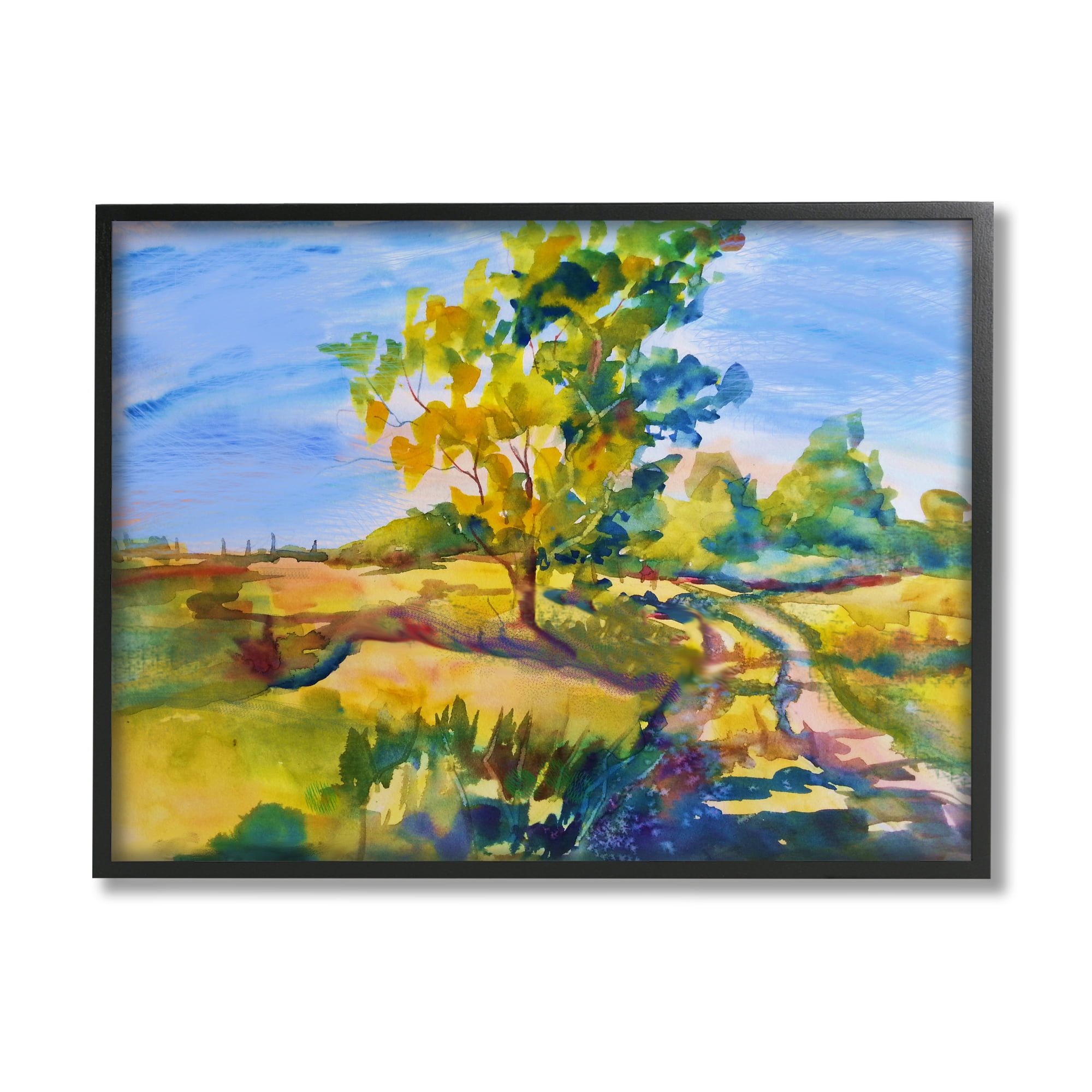 Stupell Industries Tree & Path Landscape Nature Painting Black Framed Art Print Wall Art, 20 x 16