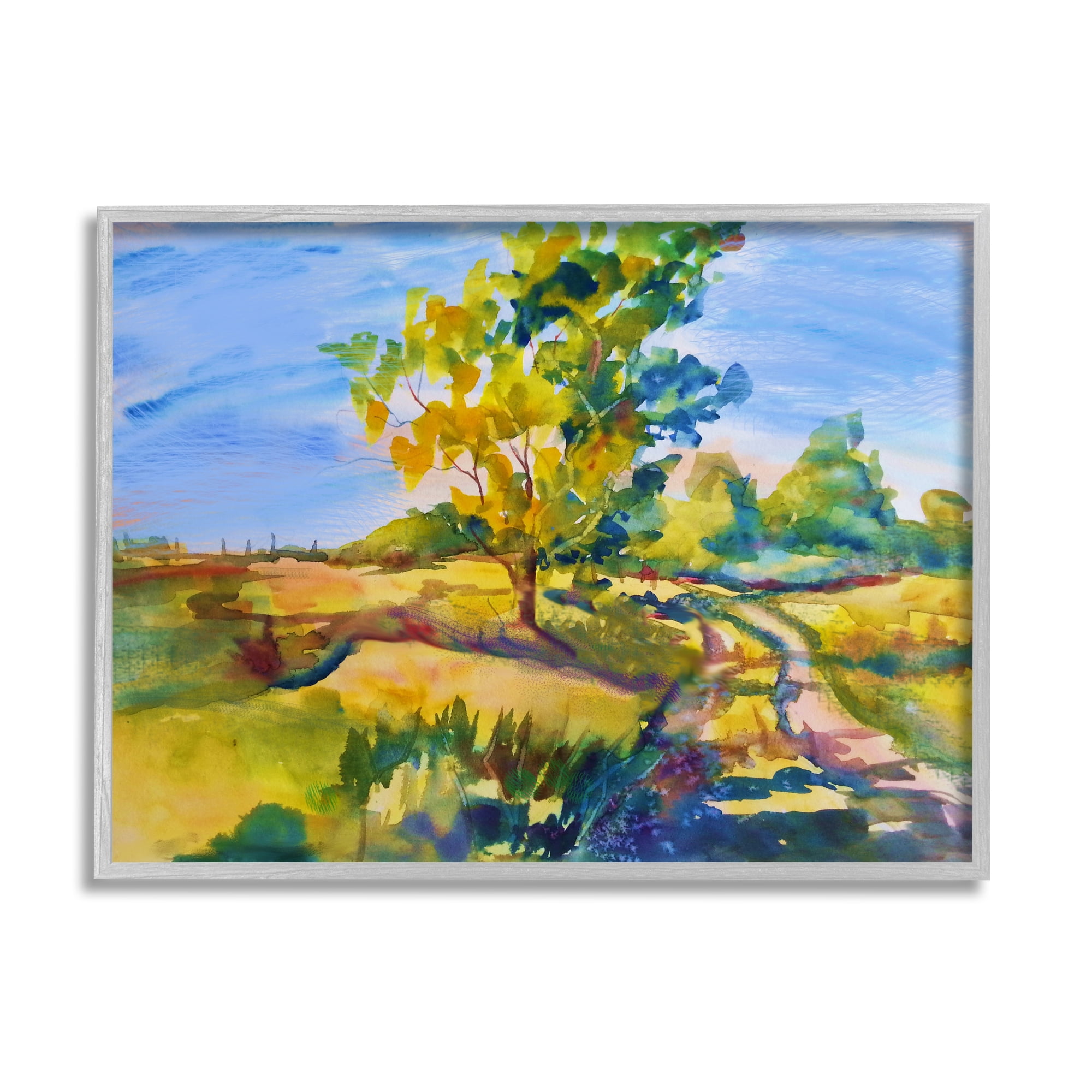 Stupell Industries Tree & Path Landscape Nature Painting Gray Framed Art Print Wall Art, 14 x 11