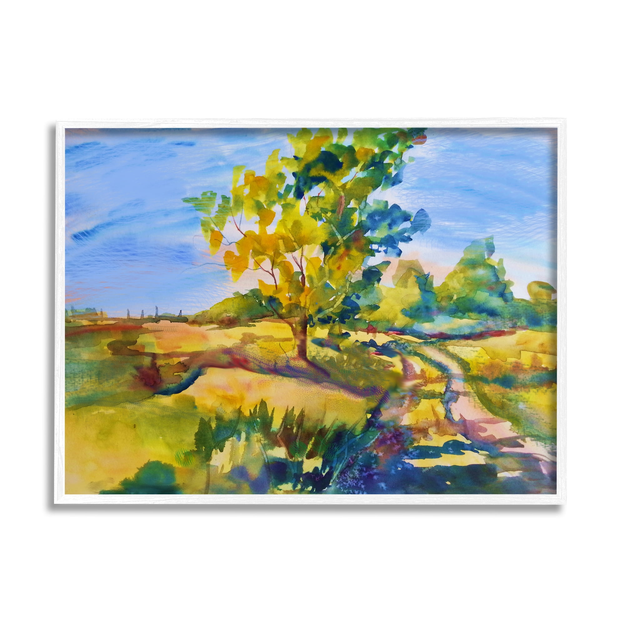 Stupell Industries Tree & Path Landscape Nature Painting White Framed Art Print Wall Art, 14 x 11