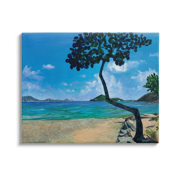 Stupell Industries Tree Silhouette on Beach Nature Painting Gallery Wrapped Canvas Print Wall Art, 30 x 24