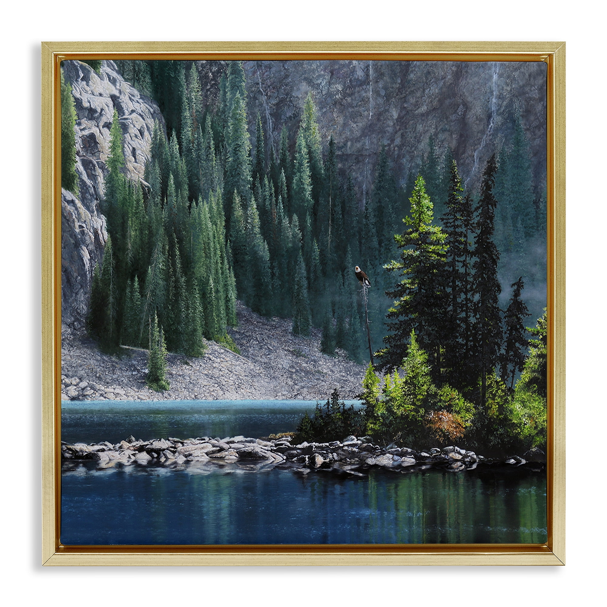 Stupell Industries Tree Spires in Nature Landscape & Nature Photography Gold Floater Framed Canvas Art Print Wall Art, 18 x 18