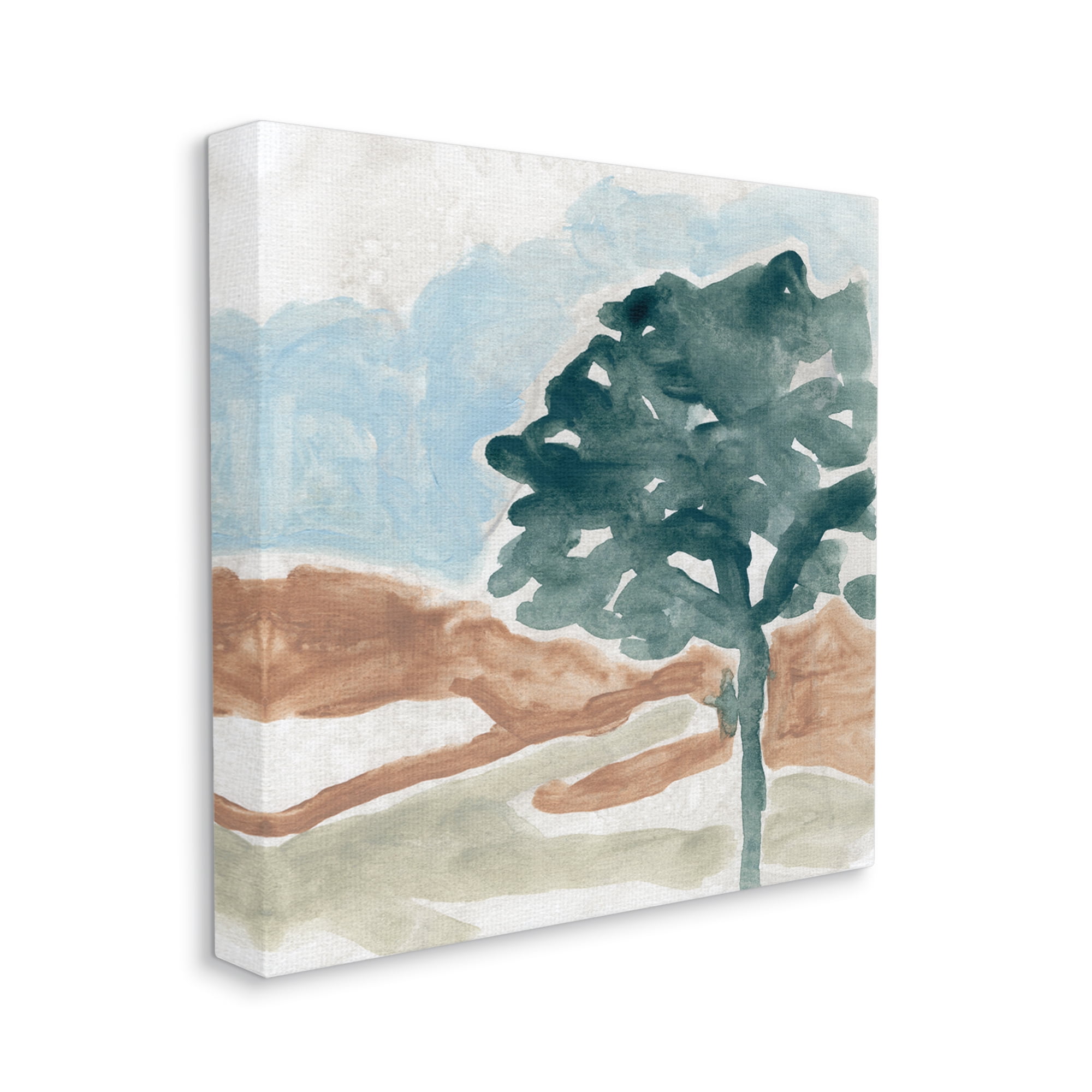 Stupell Industries Tree by Mountains Landscape Soft Shape Abstract Landscape Painting Gallery Wrapped Canvas Art Print Wall Art, 24 x 24