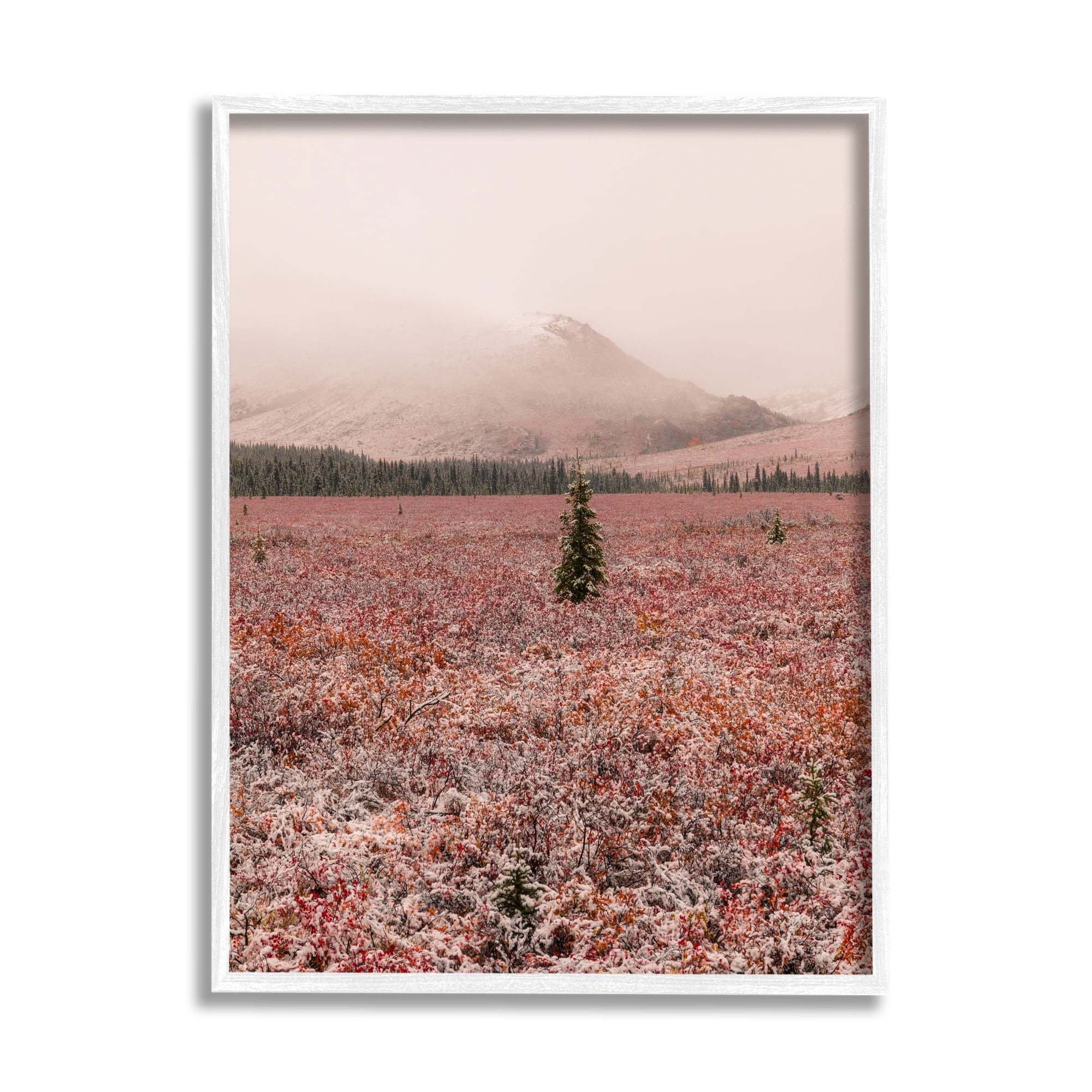 Stupell Industries Tree in Foggy Landscape Landscape Photography White Framed Art Print Wall Art, 11 x 14