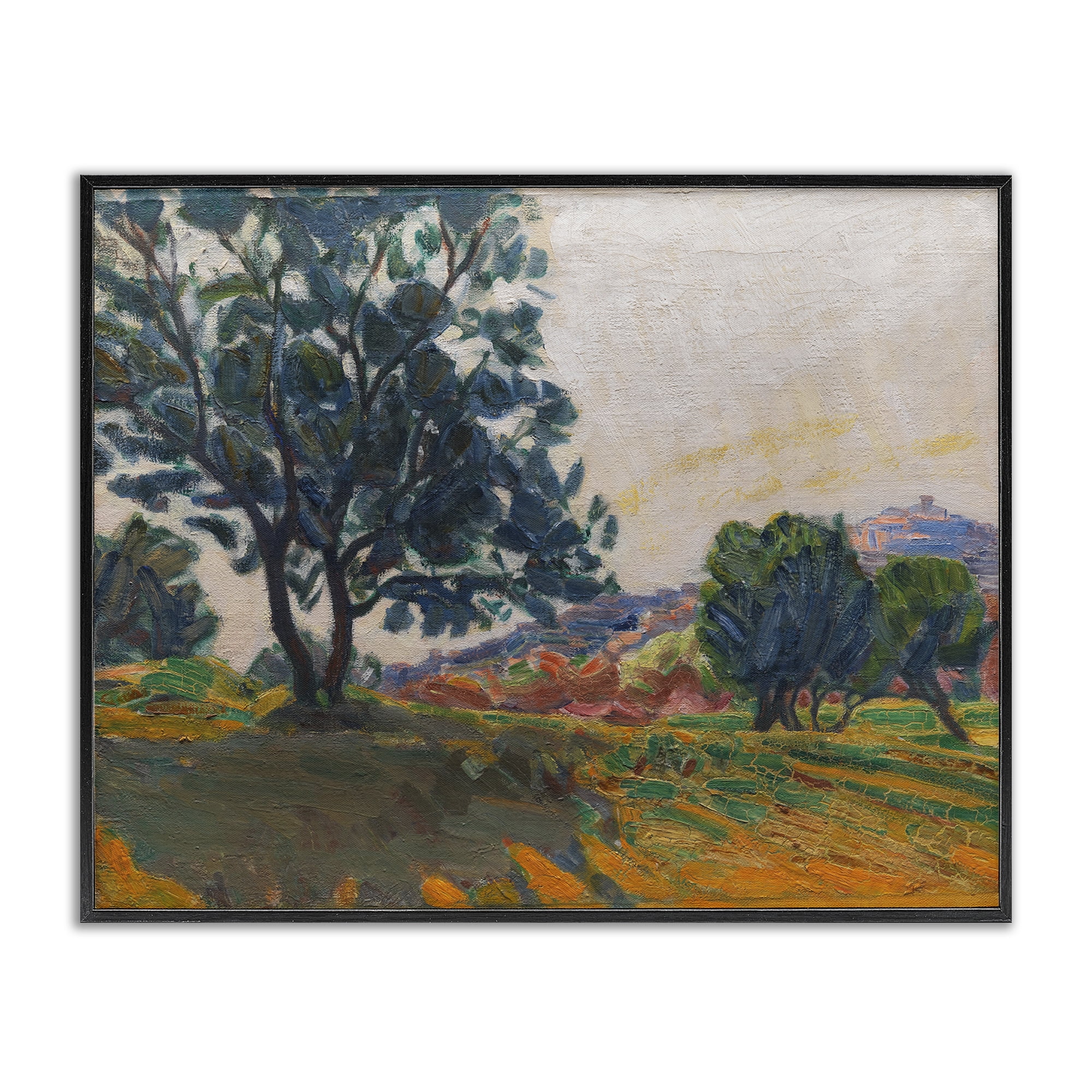 Stupell Industries Tree in Shadow Landscape & Nature Painting Black Framed Art Print Wall Art, 30 x 24